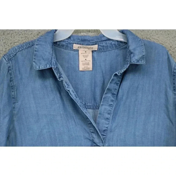 Philosophy-100% Tencel Shirt Dress-Chambray-Medium-Tabbed Sleeves-Pockets - Picture 2 of 7